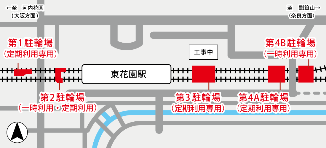 東花園駅高架下第1､第2､第3､第4AB駐輪場 地図